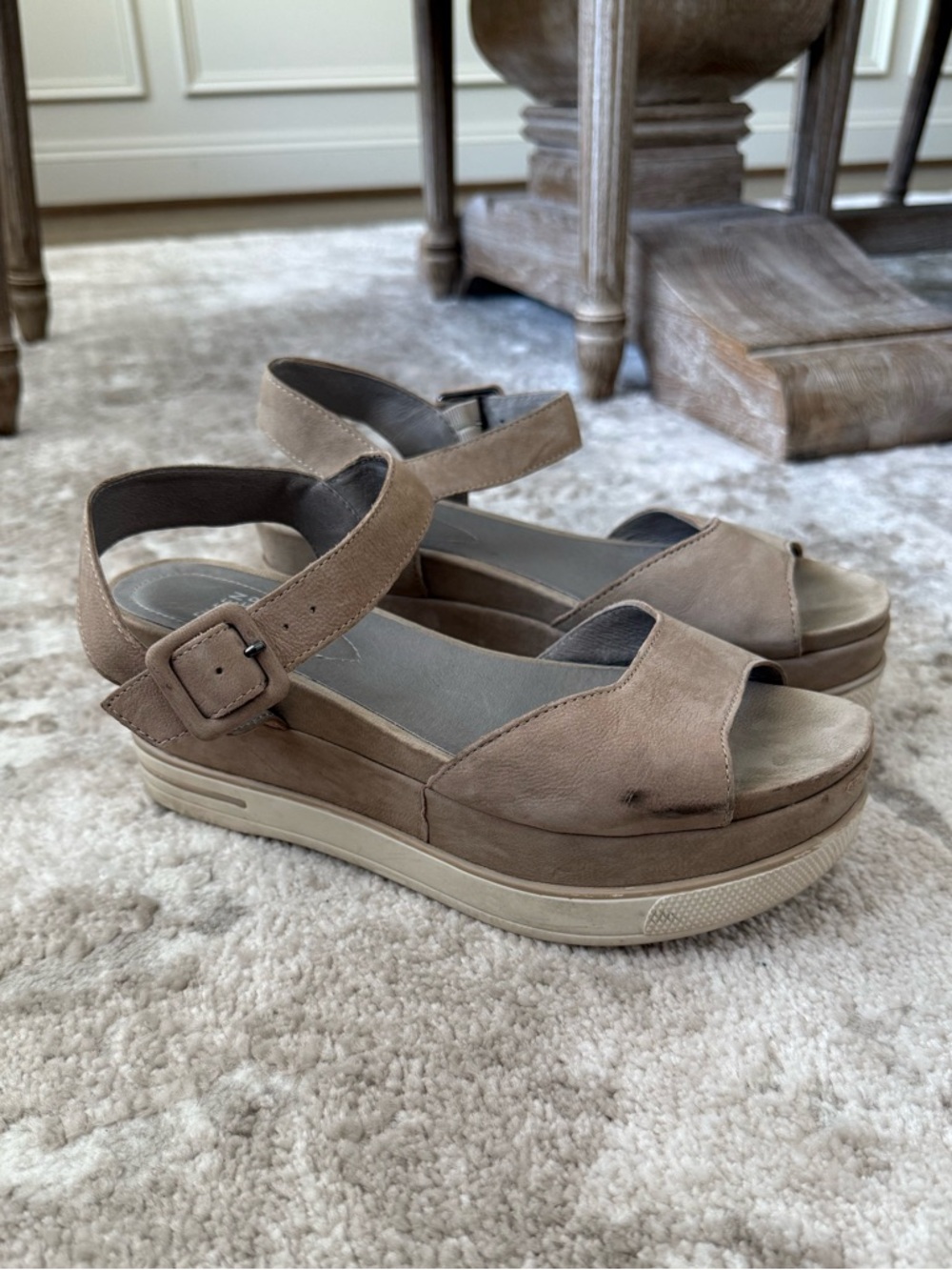 Eileen Fisher Greige Platform Sandals